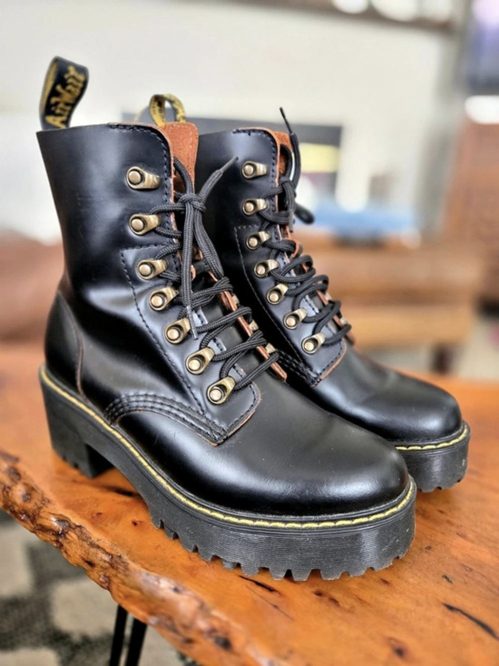 Dr. Martens Leona Combat Boots Black US 7